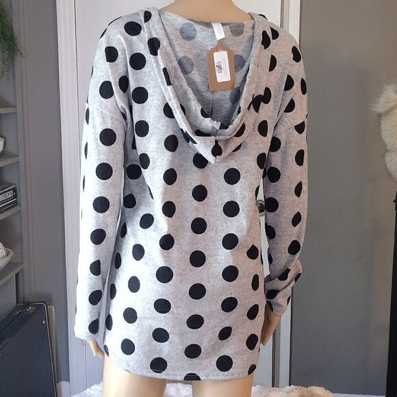 Twenty Ten Women's Size Small, Gray Polka Dot Stretchy Long Sleeve Hoodie Top - Picture 2 of 8